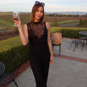 Two piece silk and lace deep-V jumpsuit